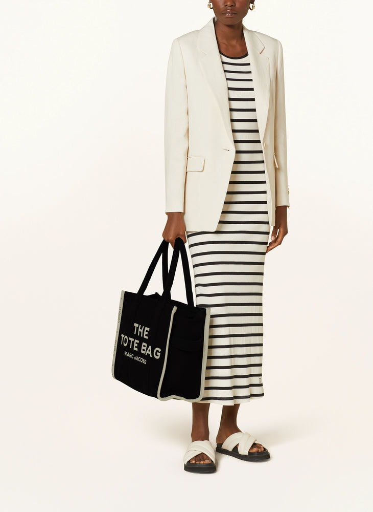 Marc Jacob Canvas Shopper Tote Bag in black with bold white lettering, stylish and practical for everyday use.