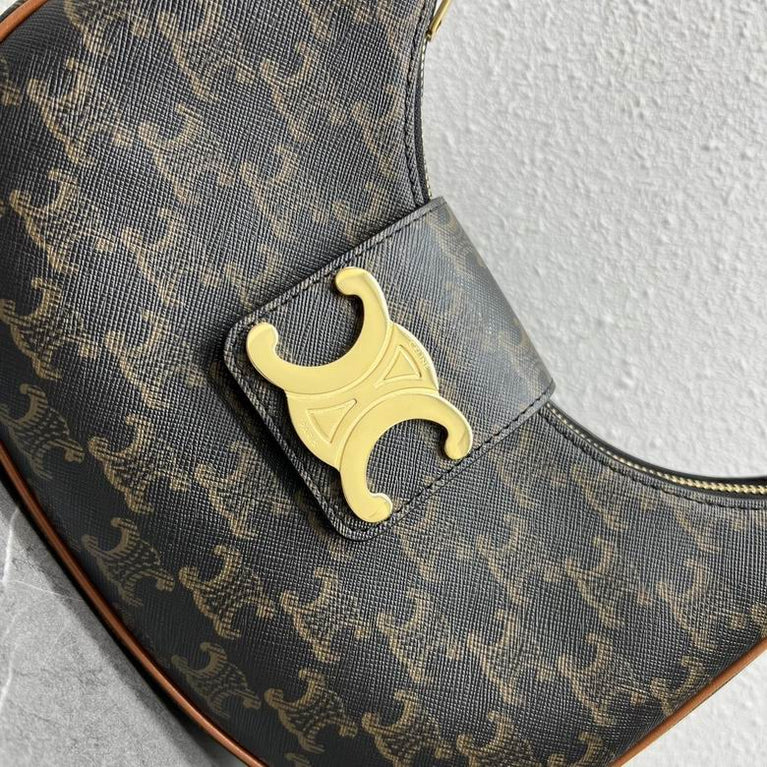 Celine Ava Triomphe Calfskin Leather & Denim Handbag