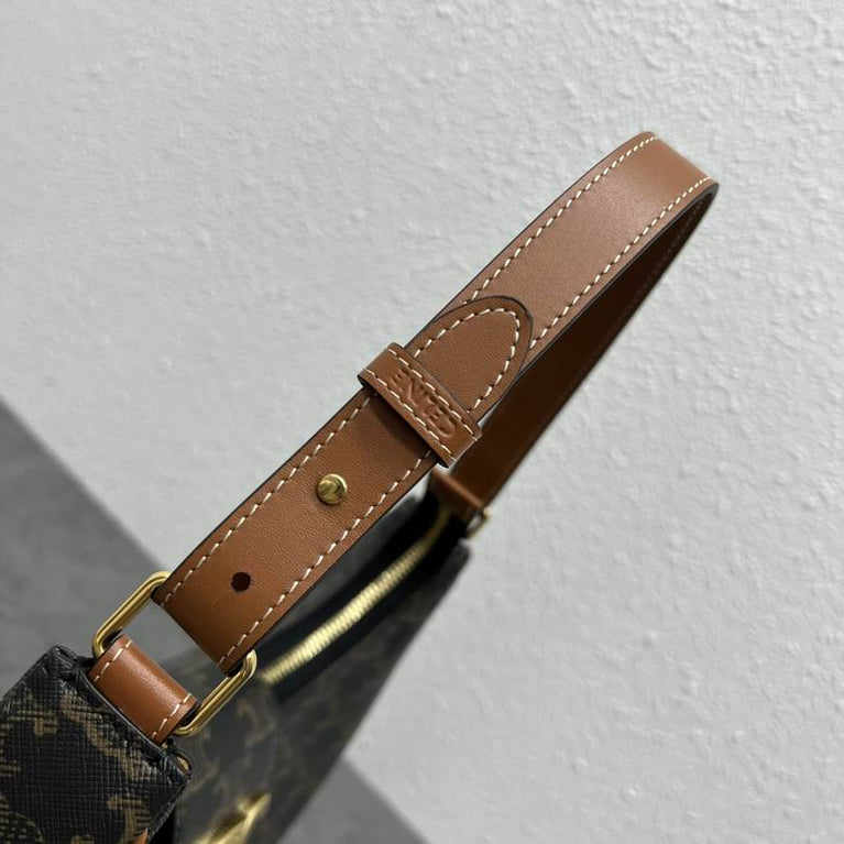 Celine Ava Triomphe Calfskin Leather & Denim Handbag