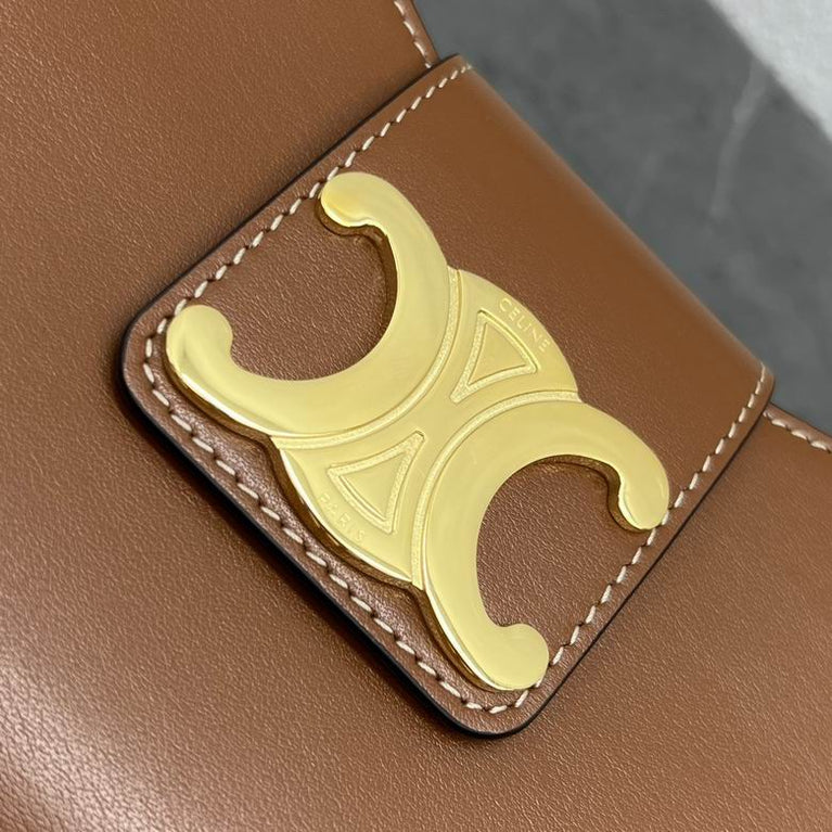 Celine Ava Triomphe Calfskin Leather & Denim Handbag