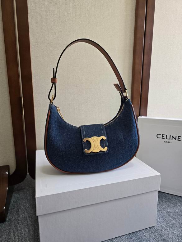 Celine Ava Triomphe Calfskin Leather & Denim Handbag