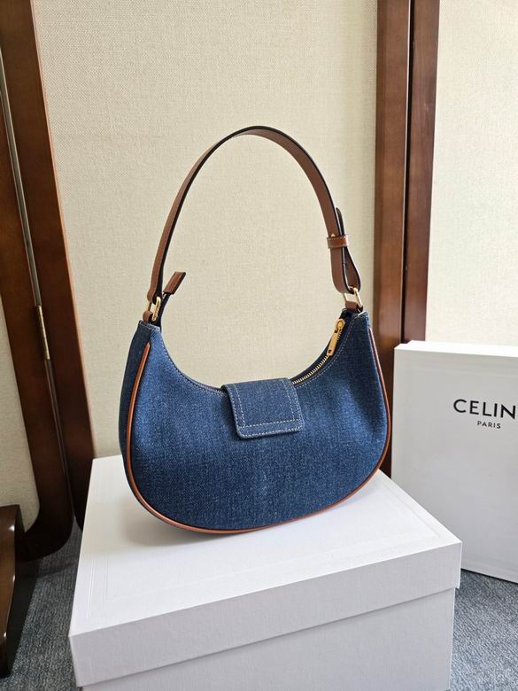 Celine Ava Triomphe Calfskin Leather & Denim Handbag
