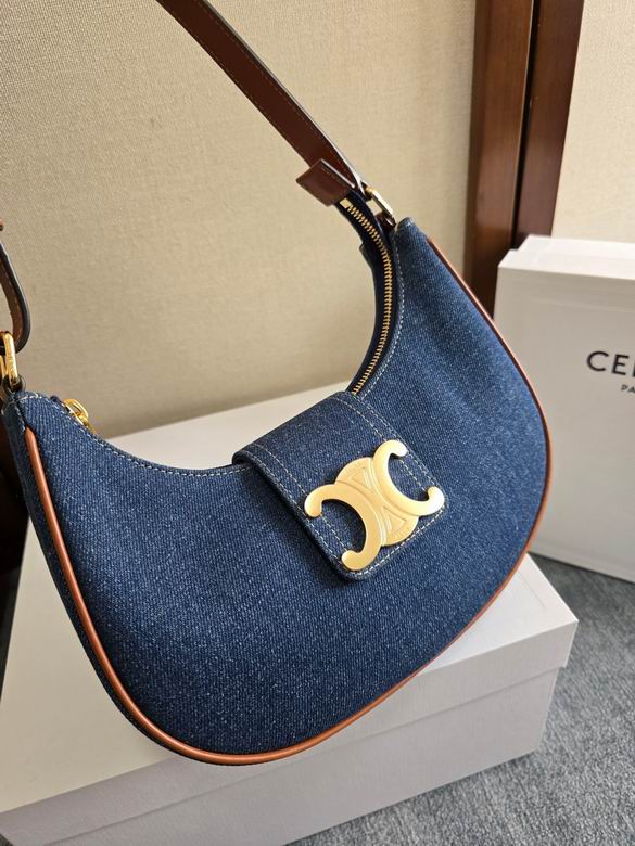 Celine Ava Triomphe Calfskin Leather & Denim Handbag