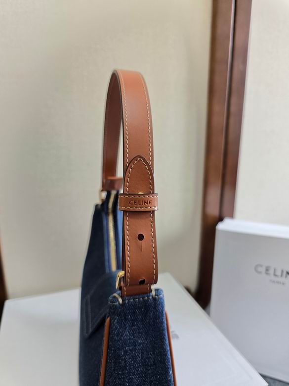 Celine Ava Triomphe Calfskin Leather & Denim Handbag