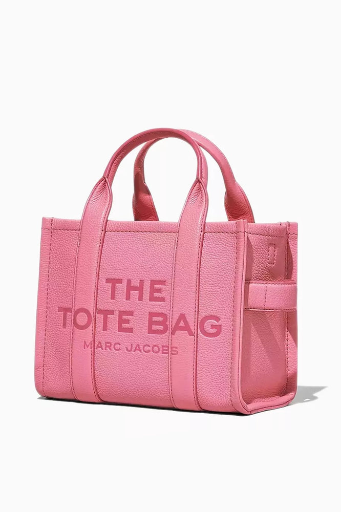 Marc Jacobs Shopper Tote Bag Leather Pink Rosa displayed against a white background, highlighting its chic design.