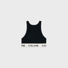 Black tank top with Celine branding on a light gray background. Celine original Bra In Athletic Knit