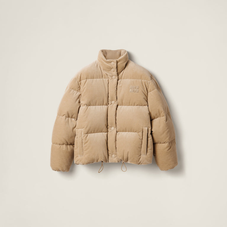 MIU MIU Beige Medium Weight Corduroy Puffer Down Jacket