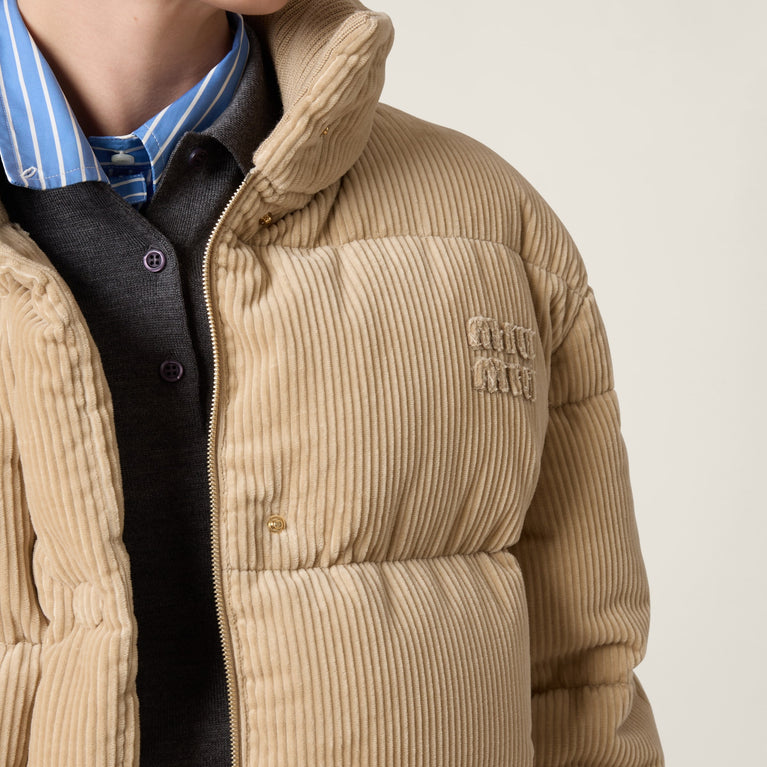 MIU MIU Beige Medium Weight Corduroy Puffer Down Jacket