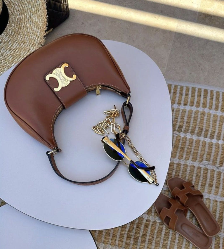 Celine Ava Triomphe Calfskin Leather & Denim Handbag