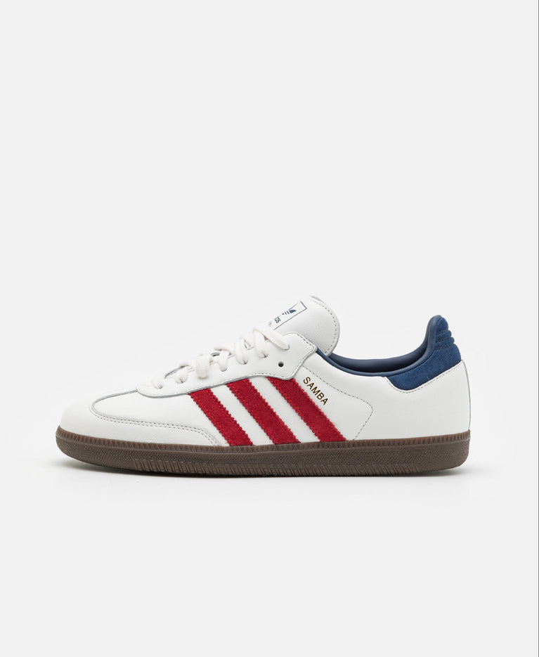 Adidas Samba OG White Red Indigo showing classic design and color combination at Volonka.