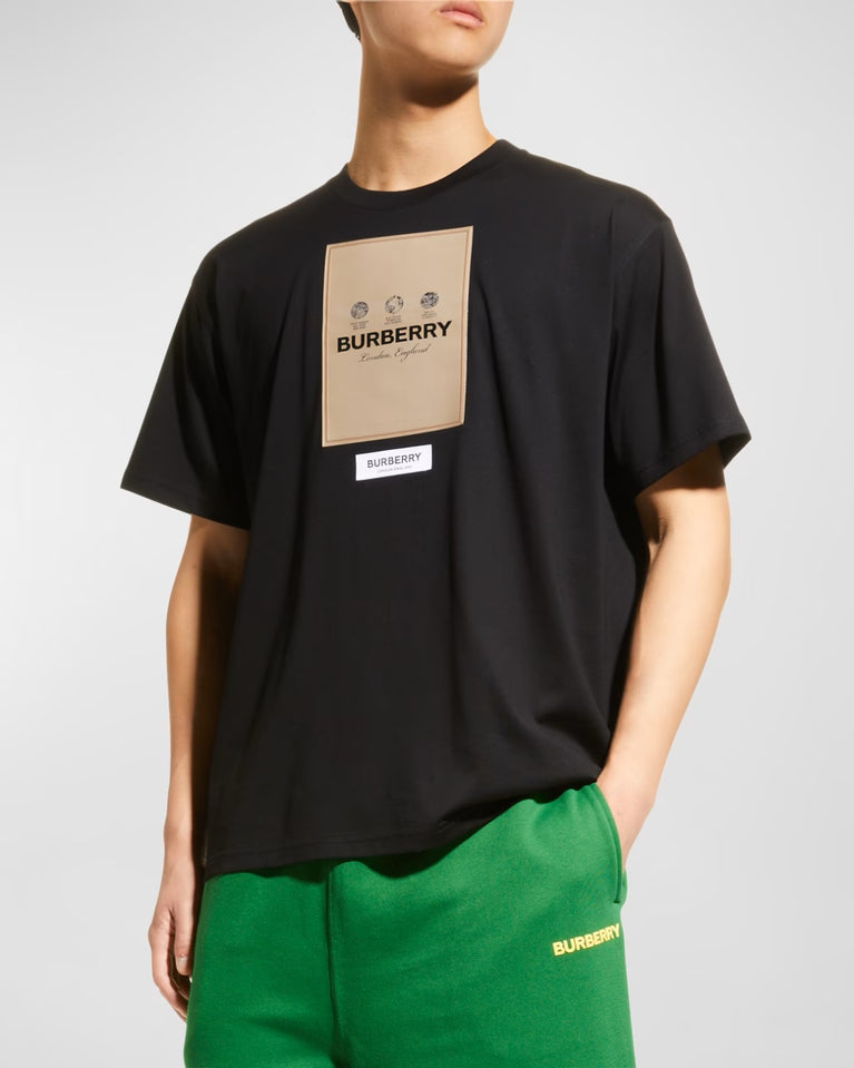 Burberry Cotton Label Oversize Tshirt displayed with a classic black design and prominent logo.
