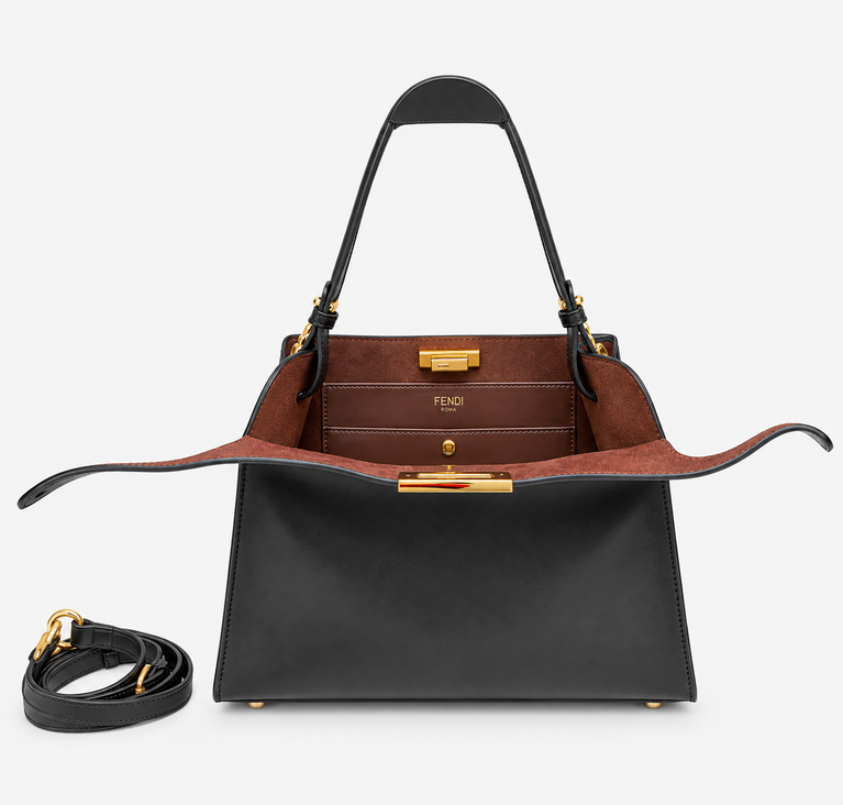 Fendi Women Way Medium Leather Bag showcasing its interior and adjustable strap.