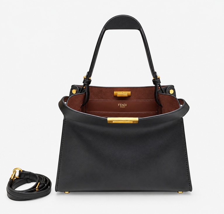 Fendi Women Way Medium Leather Bag showcasing its interior and adjustable strap.
