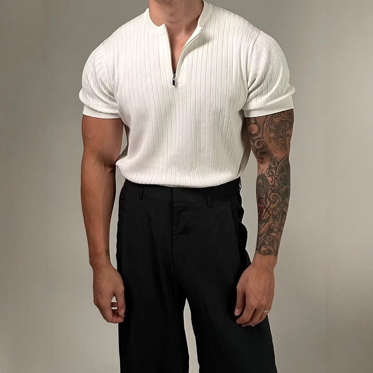 Slim-Fit-Strickshirt für Herren mit halbem Reißverschluss