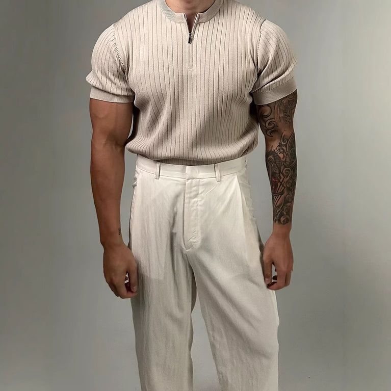 Slim-Fit-Strickshirt für Herren mit halbem Reißverschluss