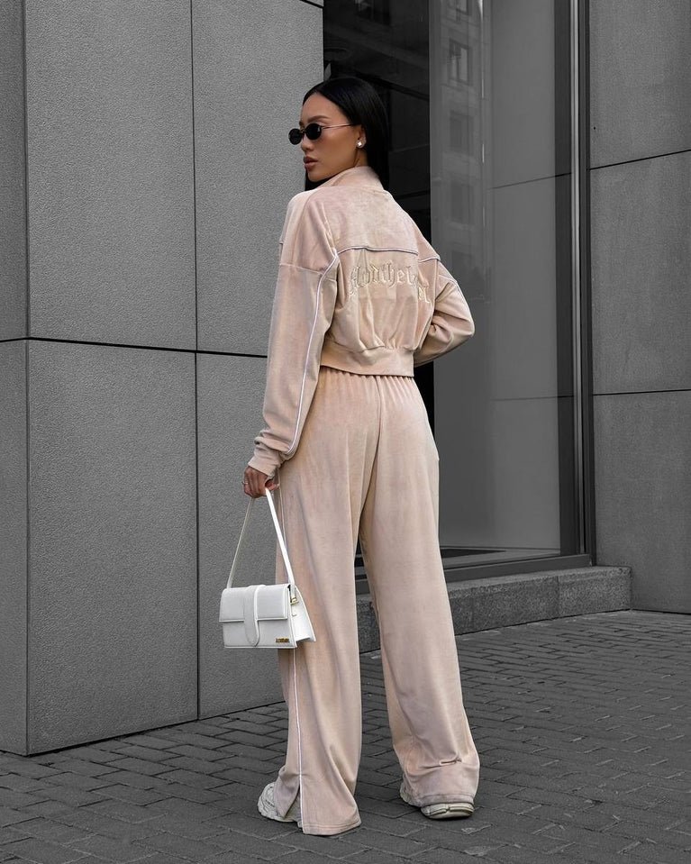 Cardigan Sweatshirt & Slit Pants Set