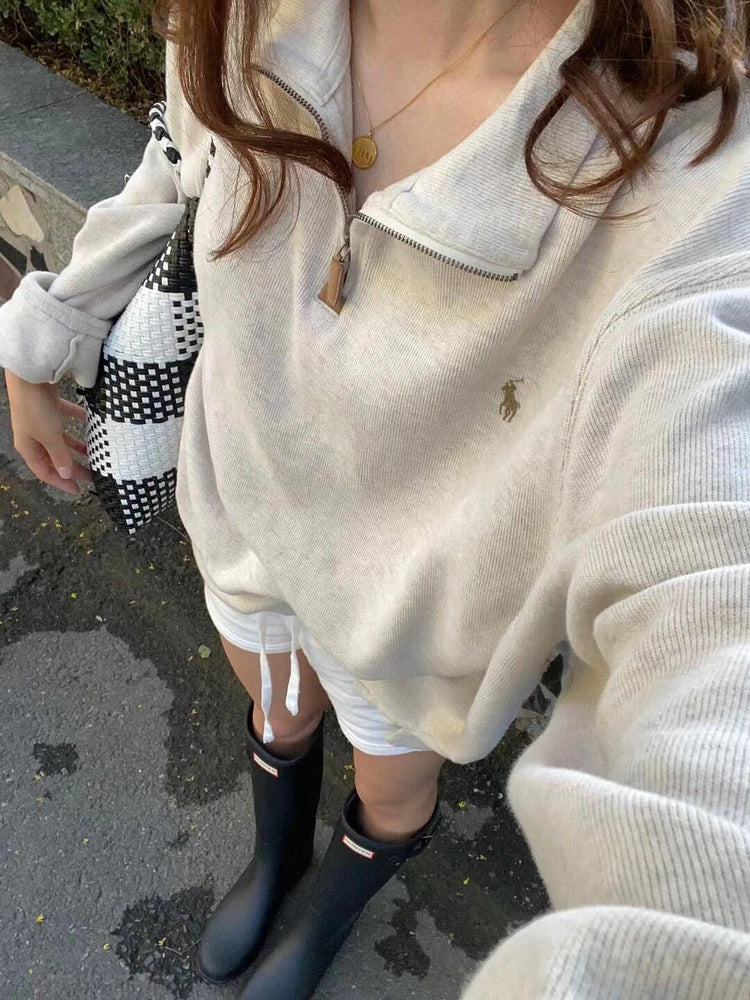 Ralph Lauren Sweatshirt mit Pony-Logo und halbem Reißverschluss