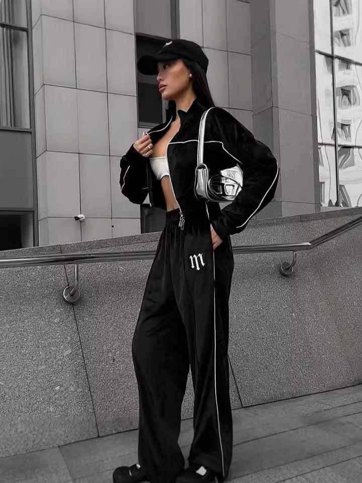 Cardigan Sweatshirt & Slit Pants Set