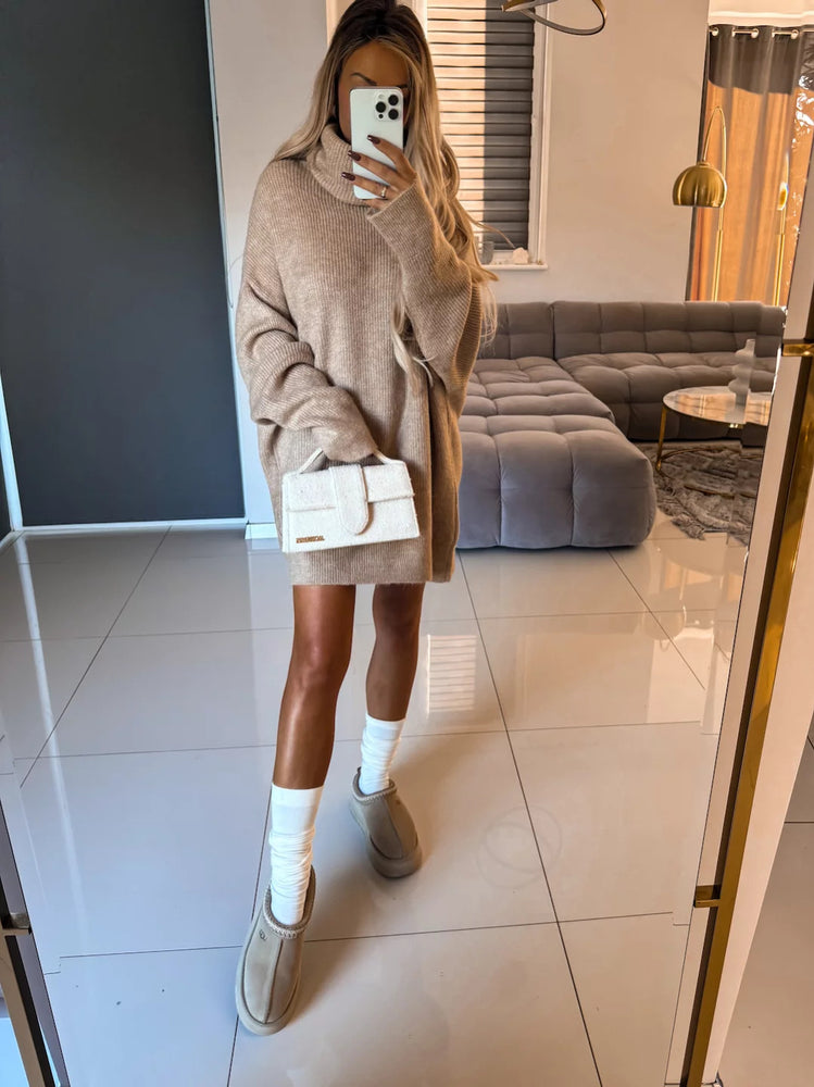 Women's High Necked Long Knitted Sweater