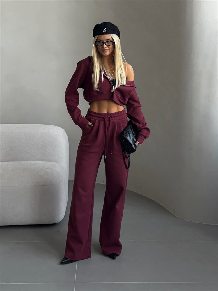 Damen-Set aus Kapuzenstrickjacke und Schnür-Jogginghose