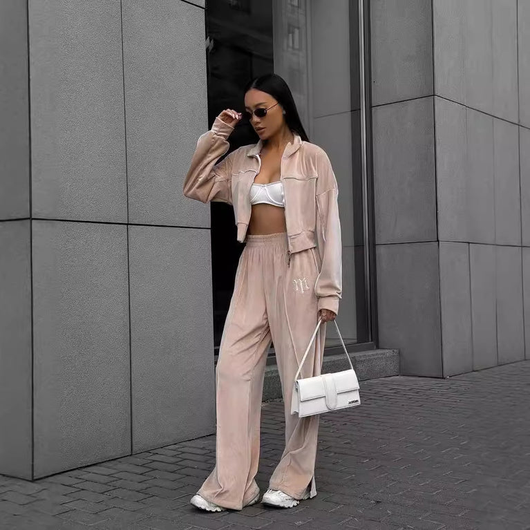 Cardigan Sweatshirt & Slit Pants Set