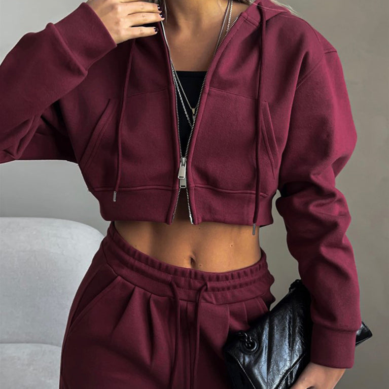 Damen-Set aus Kapuzenstrickjacke und Schnür-Jogginghose