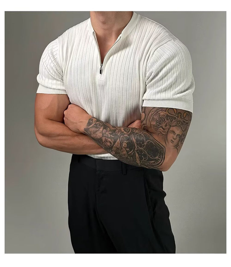 Slim-Fit-Strickshirt für Herren mit halbem Reißverschluss