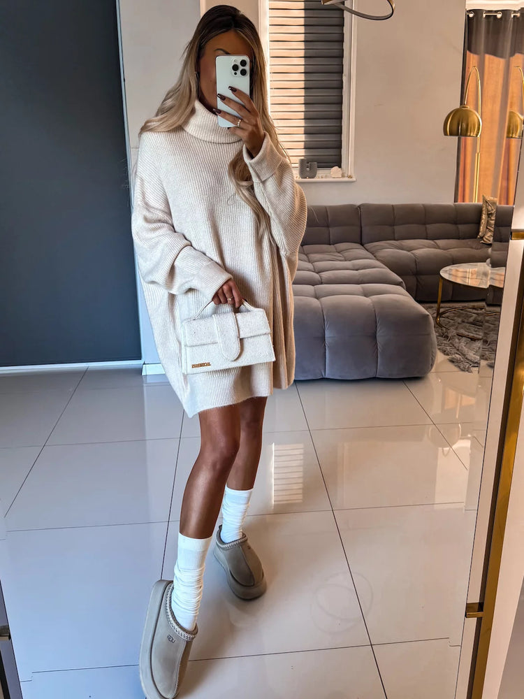 Women's High Necked Long Knitted Sweater