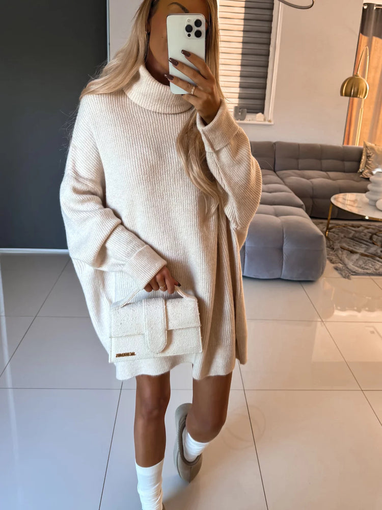 Women's High Necked Long Knitted Sweater