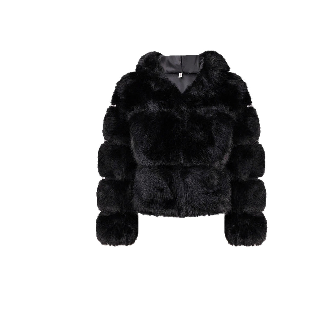 woman's Black fur jacket on a white background
