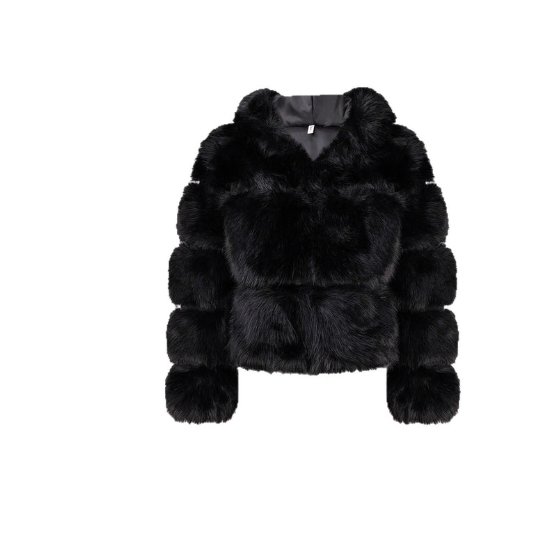 woman's Black fur jacket on a white background