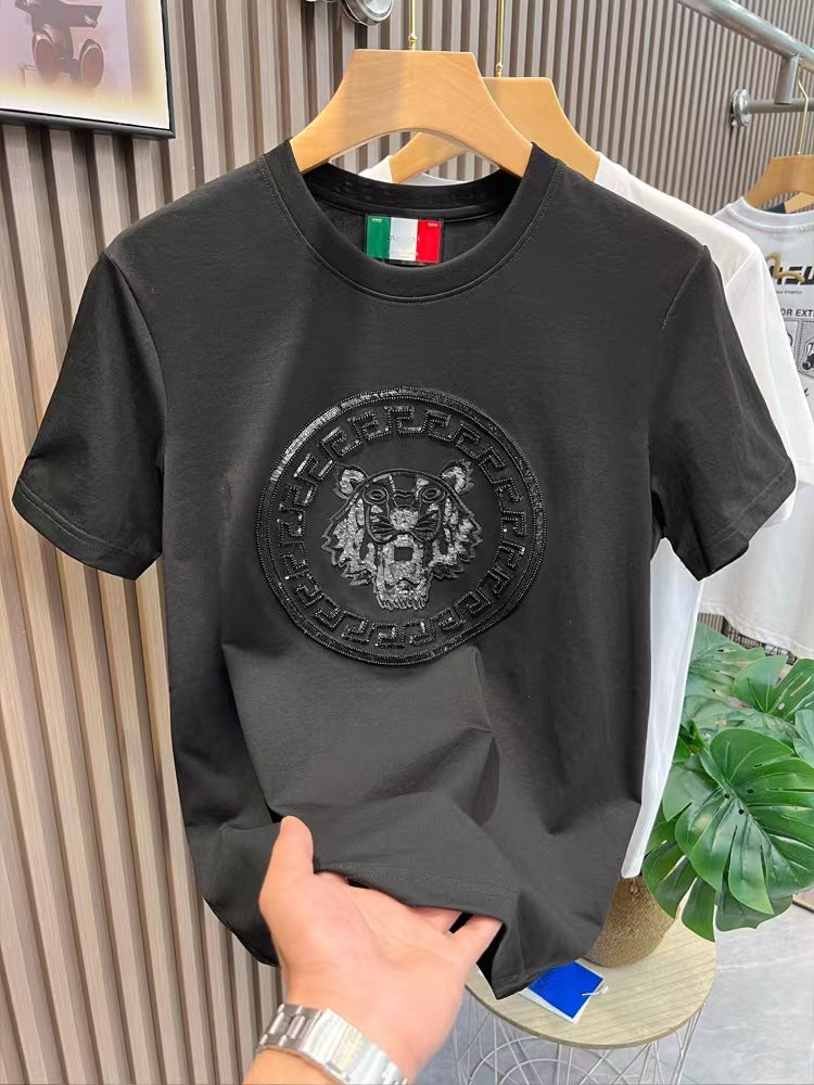 Tiger head sequin slim mens Tshirt