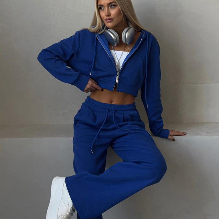 Damen-Set aus Kapuzenstrickjacke und Schnür-Jogginghose