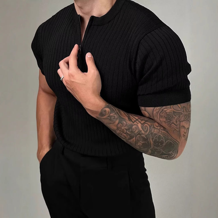 Slim-Fit-Strickshirt für Herren mit halbem Reißverschluss