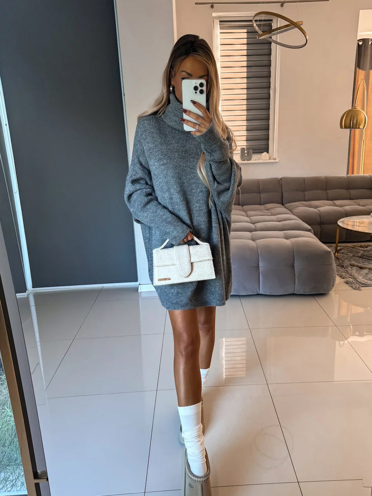 Women's High Necked Long Knitted Sweater