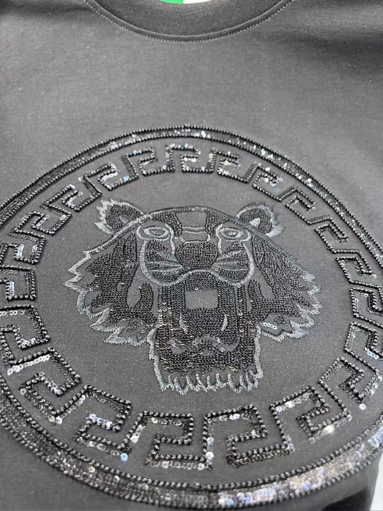 Tiger head sequin slim mens Tshirt