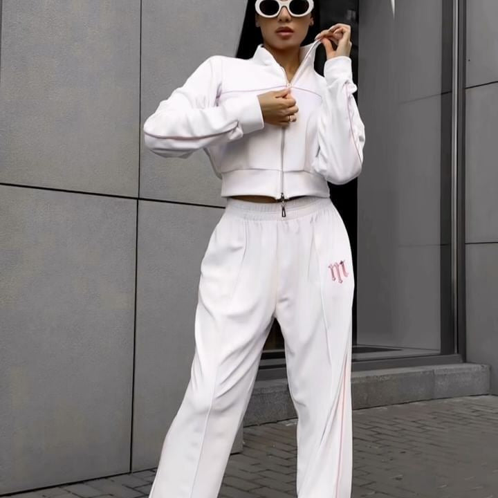 Cardigan Sweatshirt & Slit Pants Set