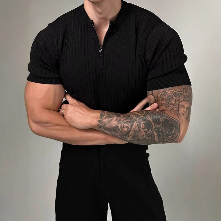 Slim-Fit-Strickshirt für Herren mit halbem Reißverschluss