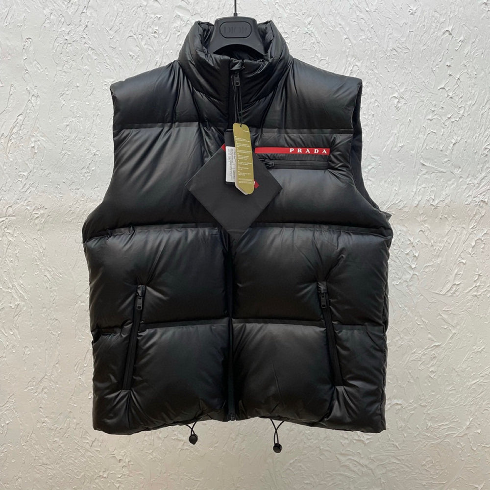 Black puffer vest with Prada logo . Prada Men's light Down Vest jacket