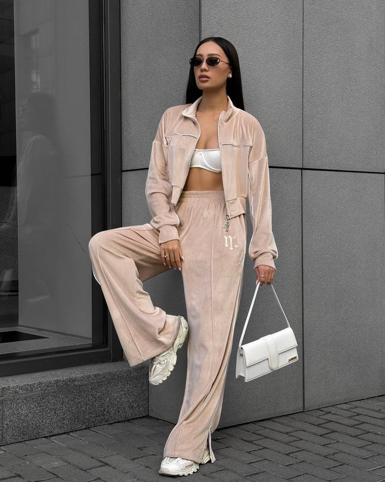 Cardigan Sweatshirt & Slit Pants Set