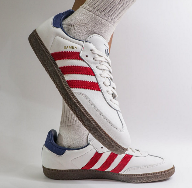 Adidas Samba OG White Red Indigo showing classic design and color combination at Volonka.