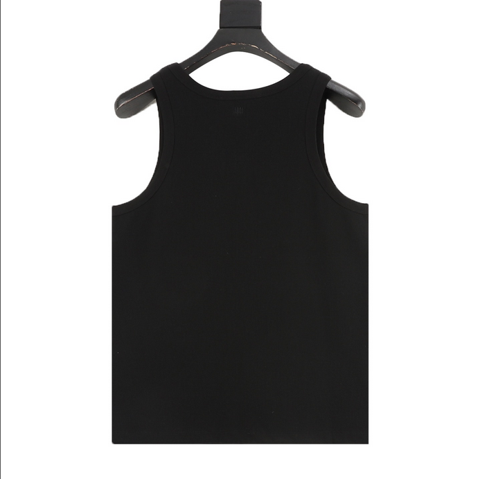 AMI Paris Heart Embroidered Tank displayed on a hanger, showcasing its elegant heart embroidery detail.