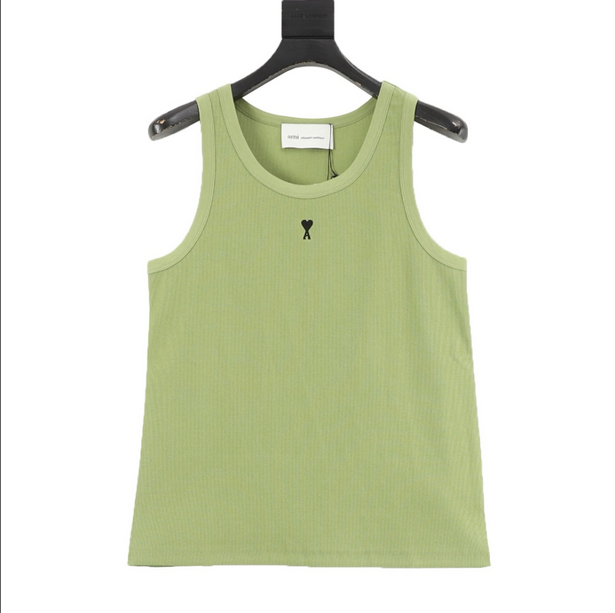 AMI Paris Heart Embroidered Tank in green color with heart logo detail