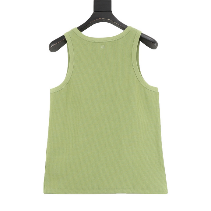 AMI Paris Heart Embroidered Tank in green color with heart logo detail
