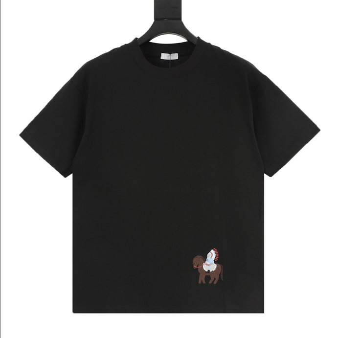 Dior Indigenous Pony Embroidery Tshirt featuring a playful pony design on a black casual tee at Volonka.
