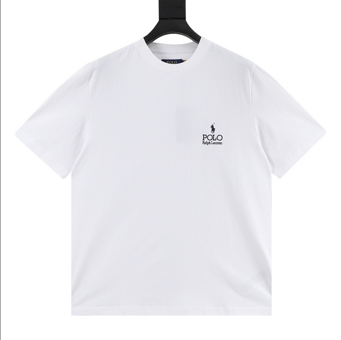 Polo Ralph Lauren Classic Fit Logo Jersey Tshirt displayed on a hanger, showcasing its classic white design and iconic logo.