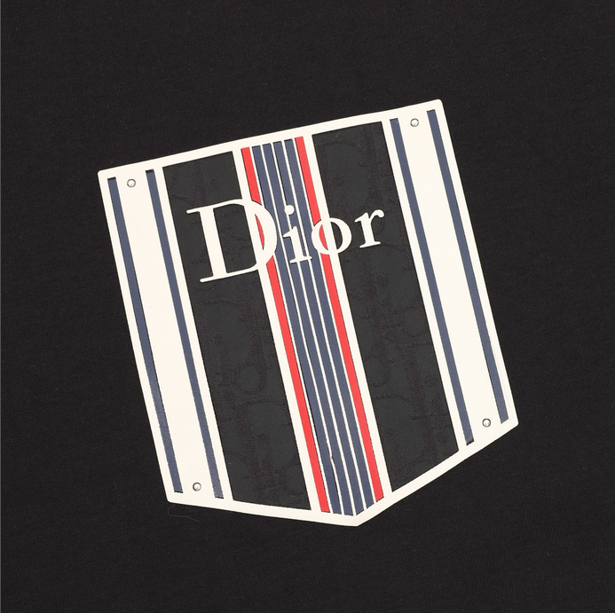 Dior Essential unisex Pocket Tshirt displayed on a hanger, showcasing its stylish black design.