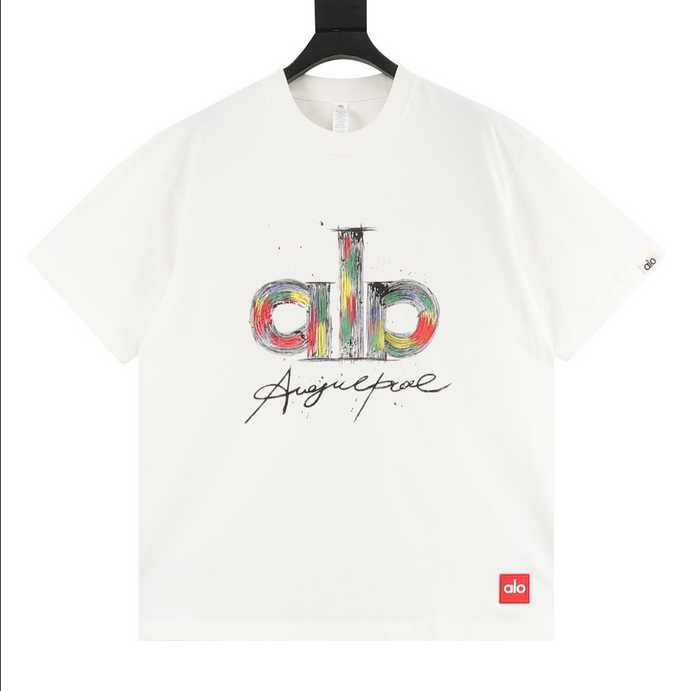 ALO Oil Painting Graffiti Tshirt in white featuring colorful graffiti design at Volonka.