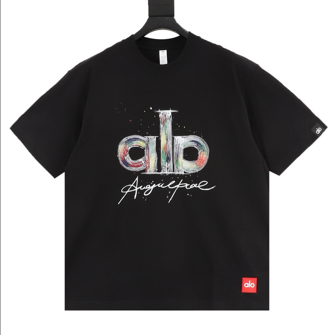 ALO Oil Painting Graffiti Tshirt in black featuring colorful graffiti design at Volonka.