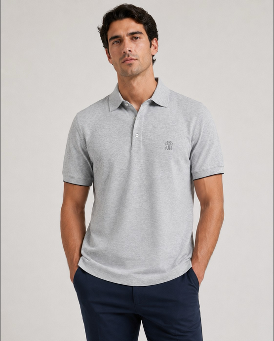 Brunello Cucinelli Men Polo Shirt displayed in gray color.